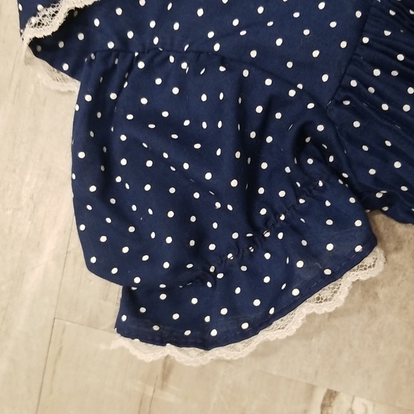 💕H.R.H.💕 Vintage Navy Blue Polka Dot Dress Lace Trim ~ 18 Months - Picture 4 of 10